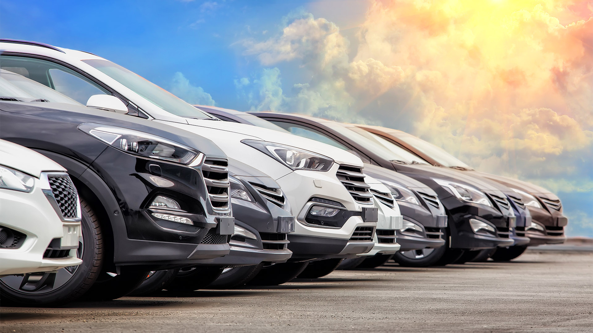 Cars For Sale Stock Lot Row. Car Dealer Inventory