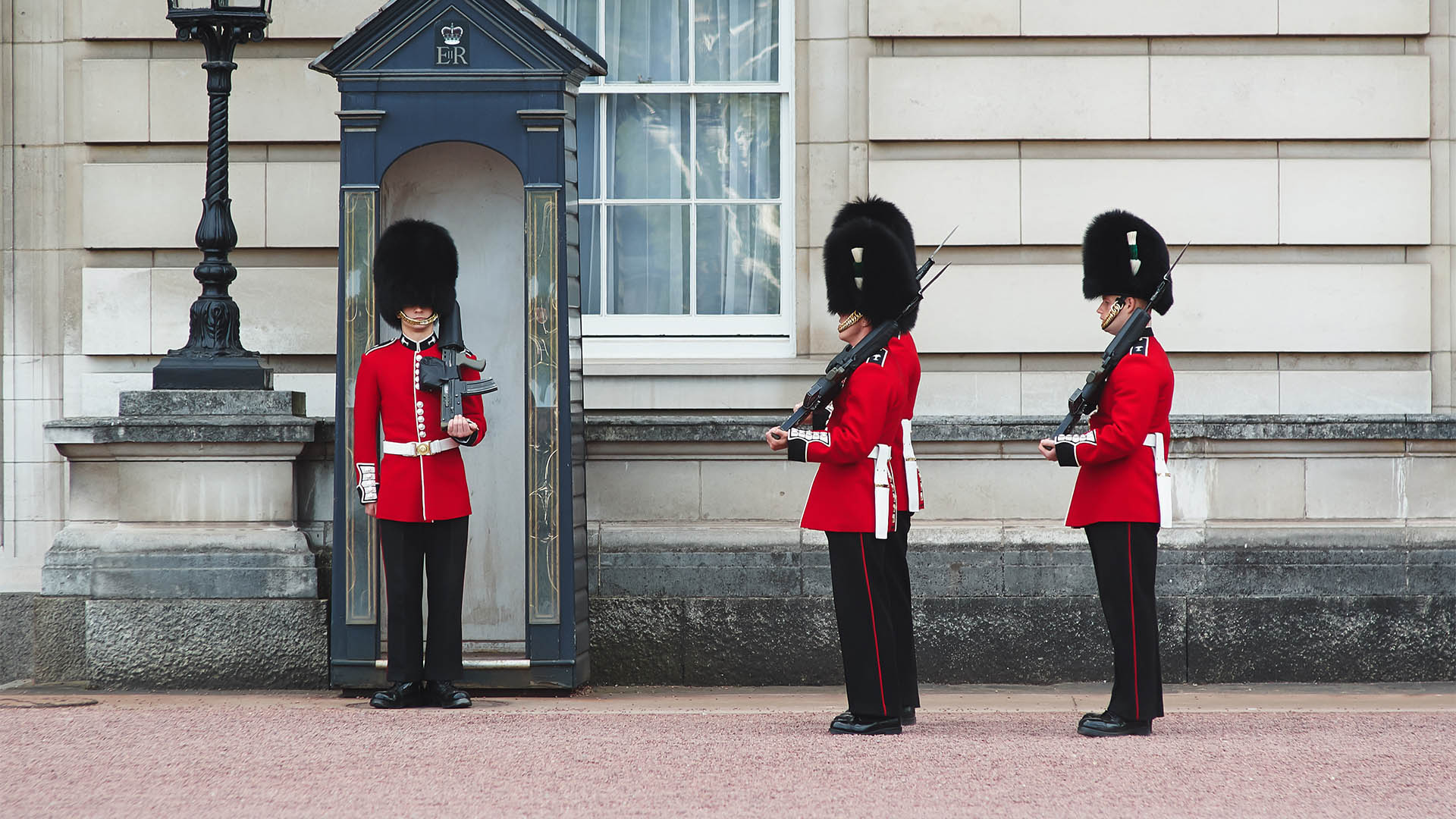 LONDON - AUGUST 8, 2015: Changing of the guard in Buckingham Palace.