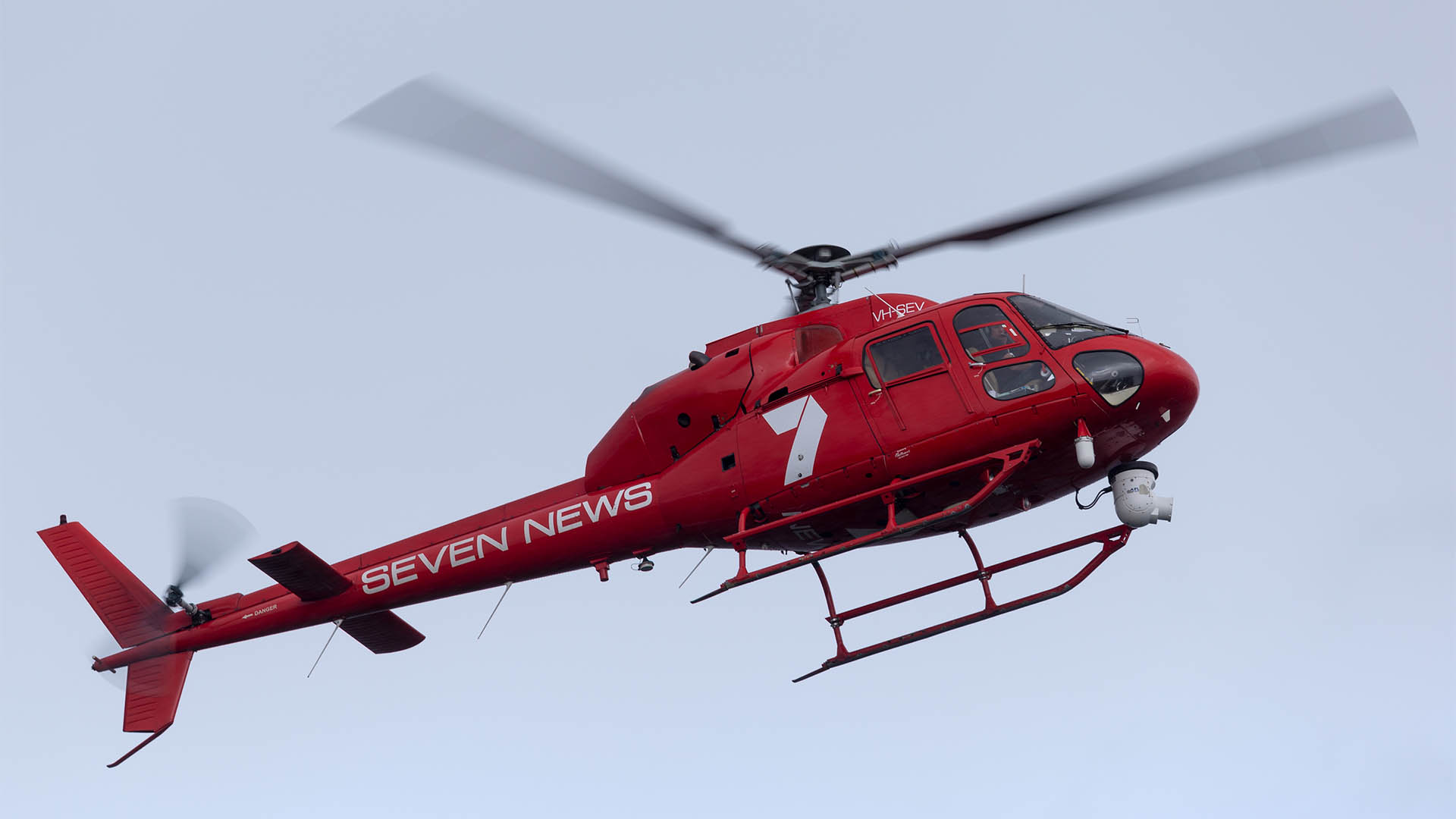 Sydney, Australia - October 3, 2013: Aerospatiale AS355 new helicopter VH-SEV operated by the Seven network for news gathering.