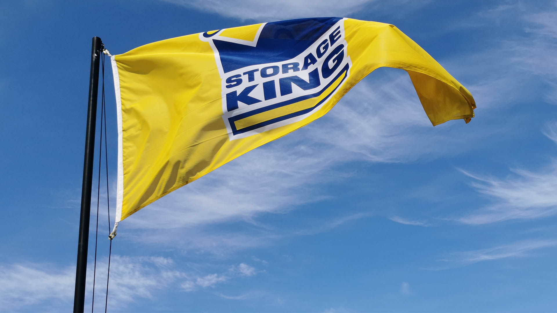 Auckland / New Zealand - October 2 2020: View of Storage King flag. Self storage service.