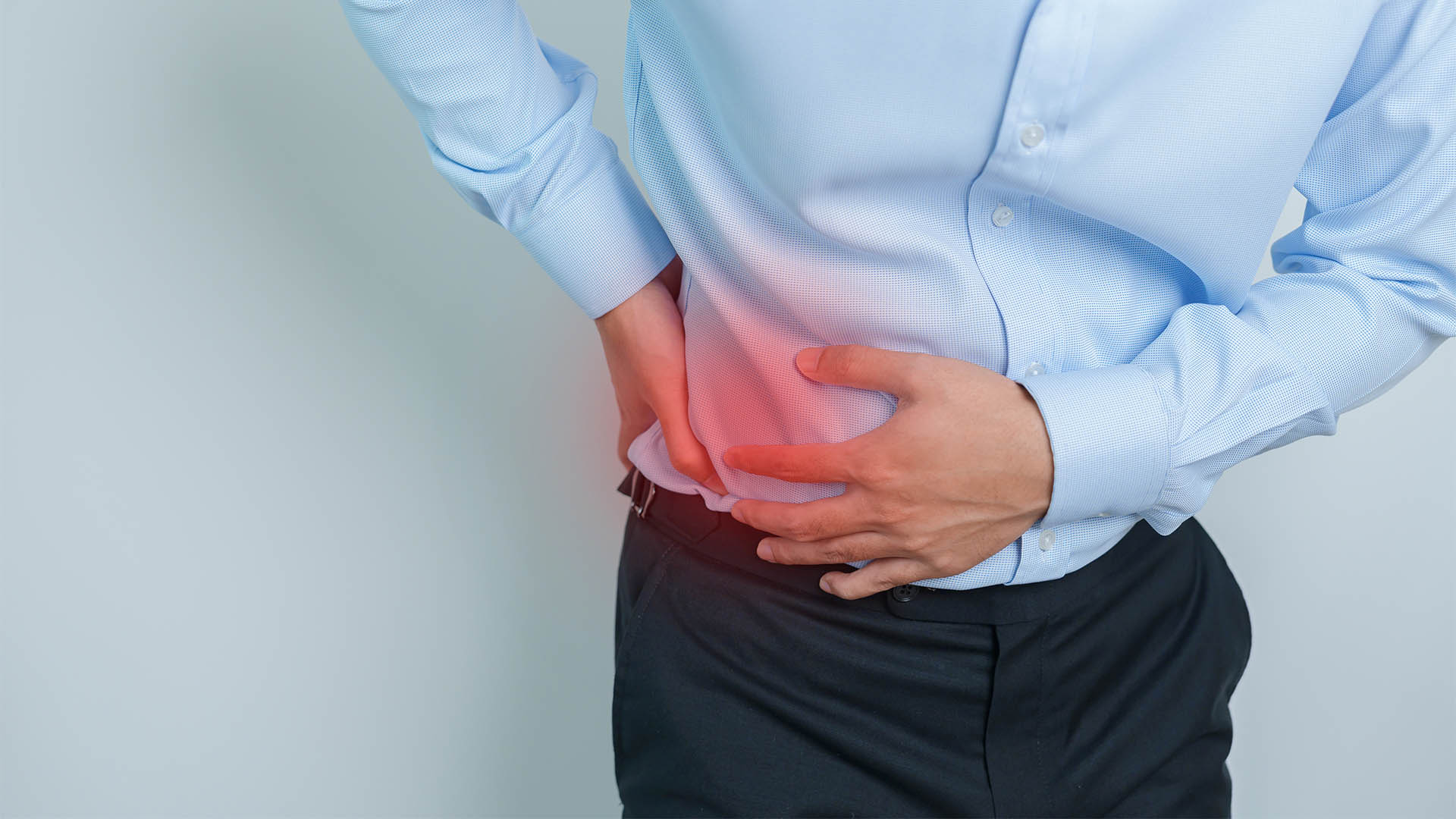 man having back pain. Urinary system and Stones, Cancer, world kidney day, Chronic kidney stomach, liver pain and pancreas concept