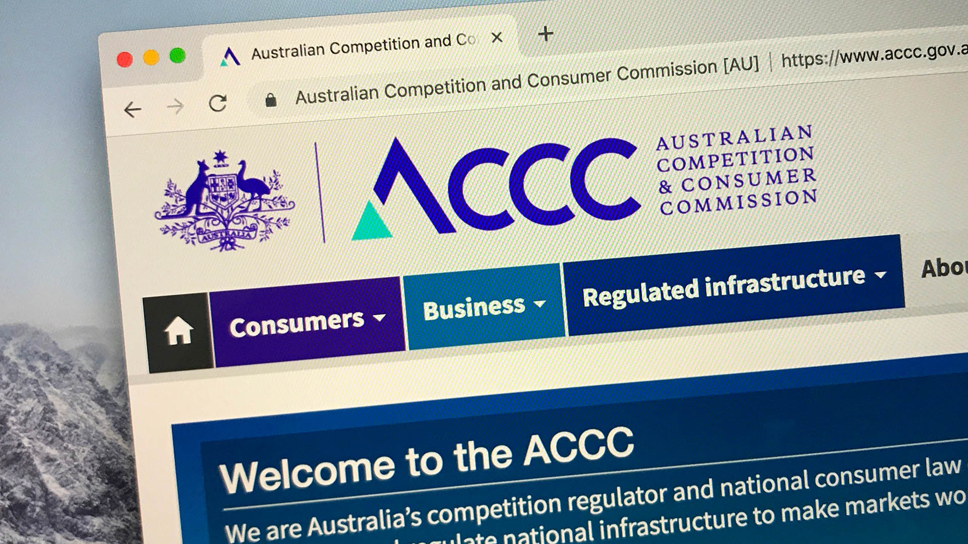 Canberra, Australia - October 7, 2018: Website of The Australian Competition and Consumer Commission or ACCC, an independent authority of the Australian government.